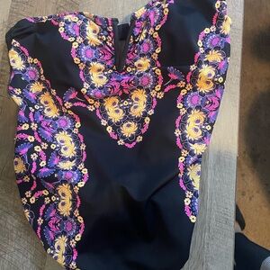 Victoria's Secret Black Bodysuit with Pink and Yellow Floral Design
